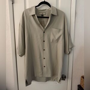 Tommy Bahama Silk Button Down Shirt XL NWT Sandrock Beige with Pocket 100% Silk